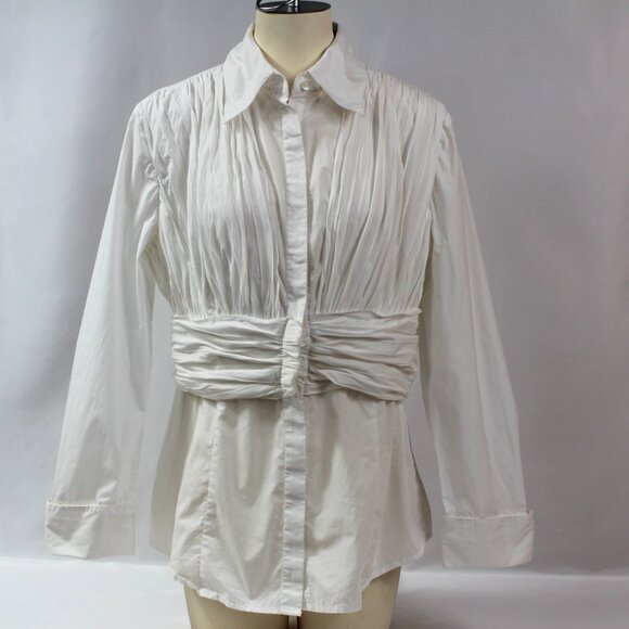 INC Pleated Tuxedo Ruched White Blouse‎ Size 14 - Picture 1 of 7